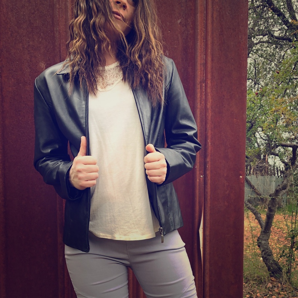 Style & Co black leather jacket